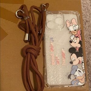 Disney Character Clear iPhone 16 Pro Max Case with Brown Strap